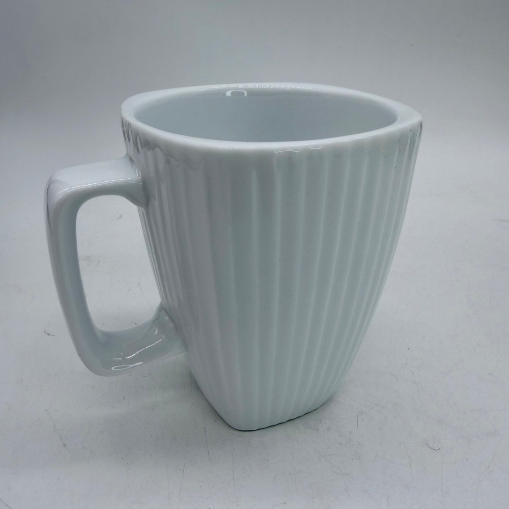 Corelle Ultra Porcelain White Ribbed Square Coffee Mug Cup Made‎ in Sri Lanka